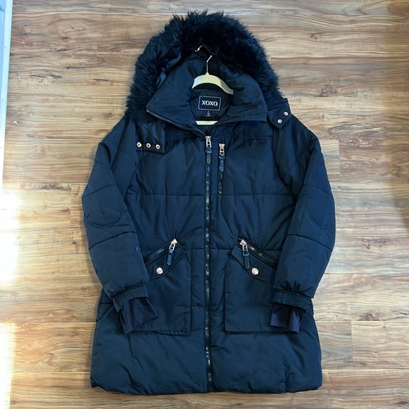 Xoxo Vegan Fur Trimmed Winter Coat - Picture 1 of 14